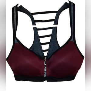 Racer Back Pink Zip Front Bra L